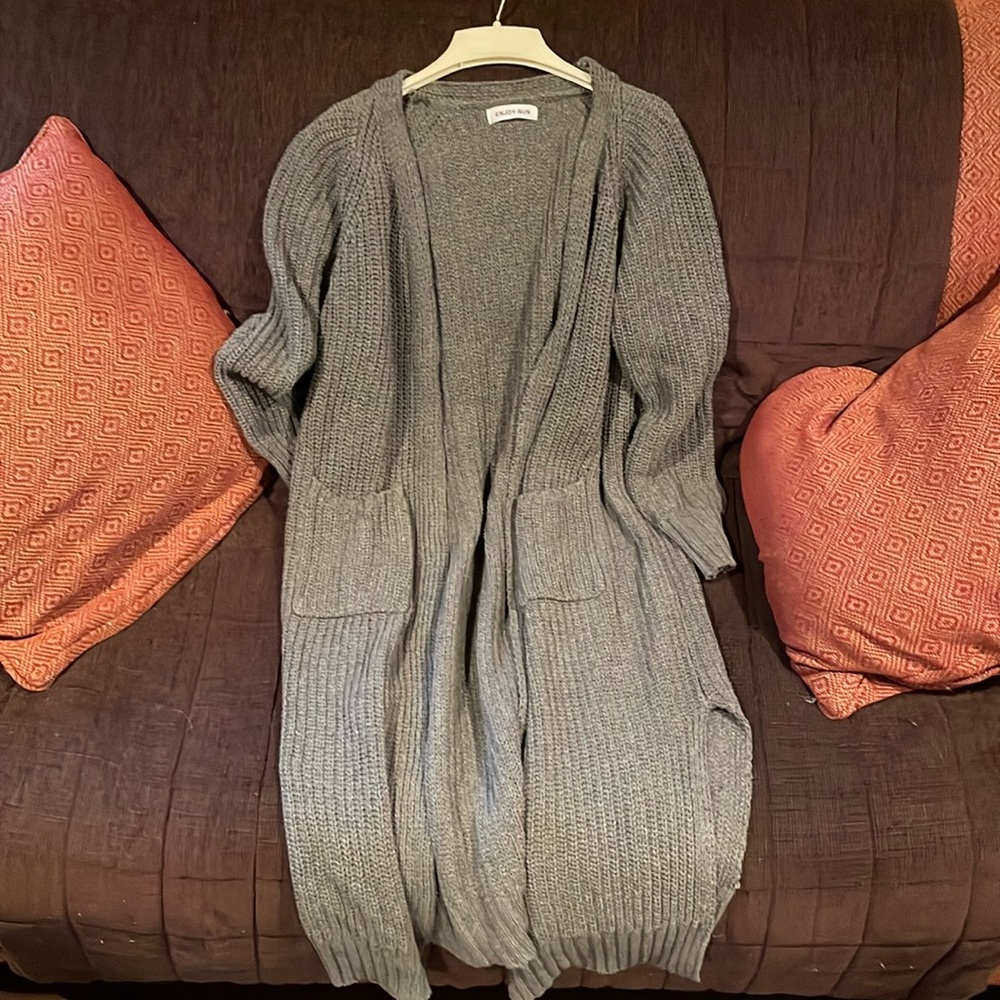 Long grey/gray cardigan